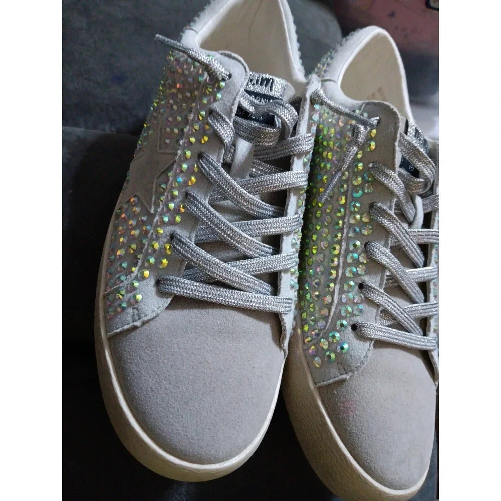 Mi.iM Women's Fashion Gray Rhinestone Sneakers Shoes Sparkle Blue Green EUC